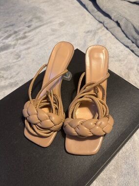 Women’s Braided Strap Tan Heeled Sandals